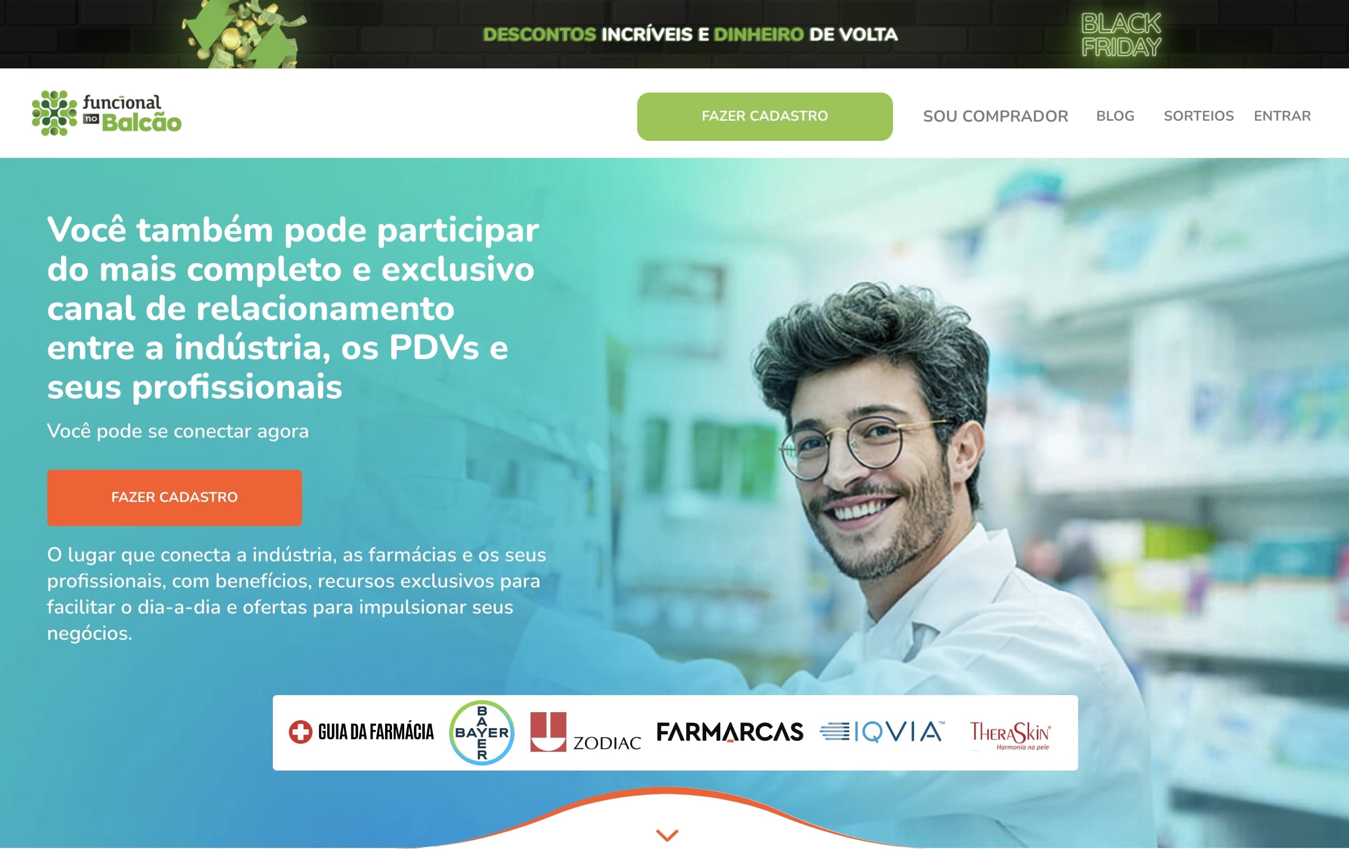 Funcional no Balcão is a social network for drugstores. It contains typical social media features as well as features for restocking drugstores, including a checkout process.
