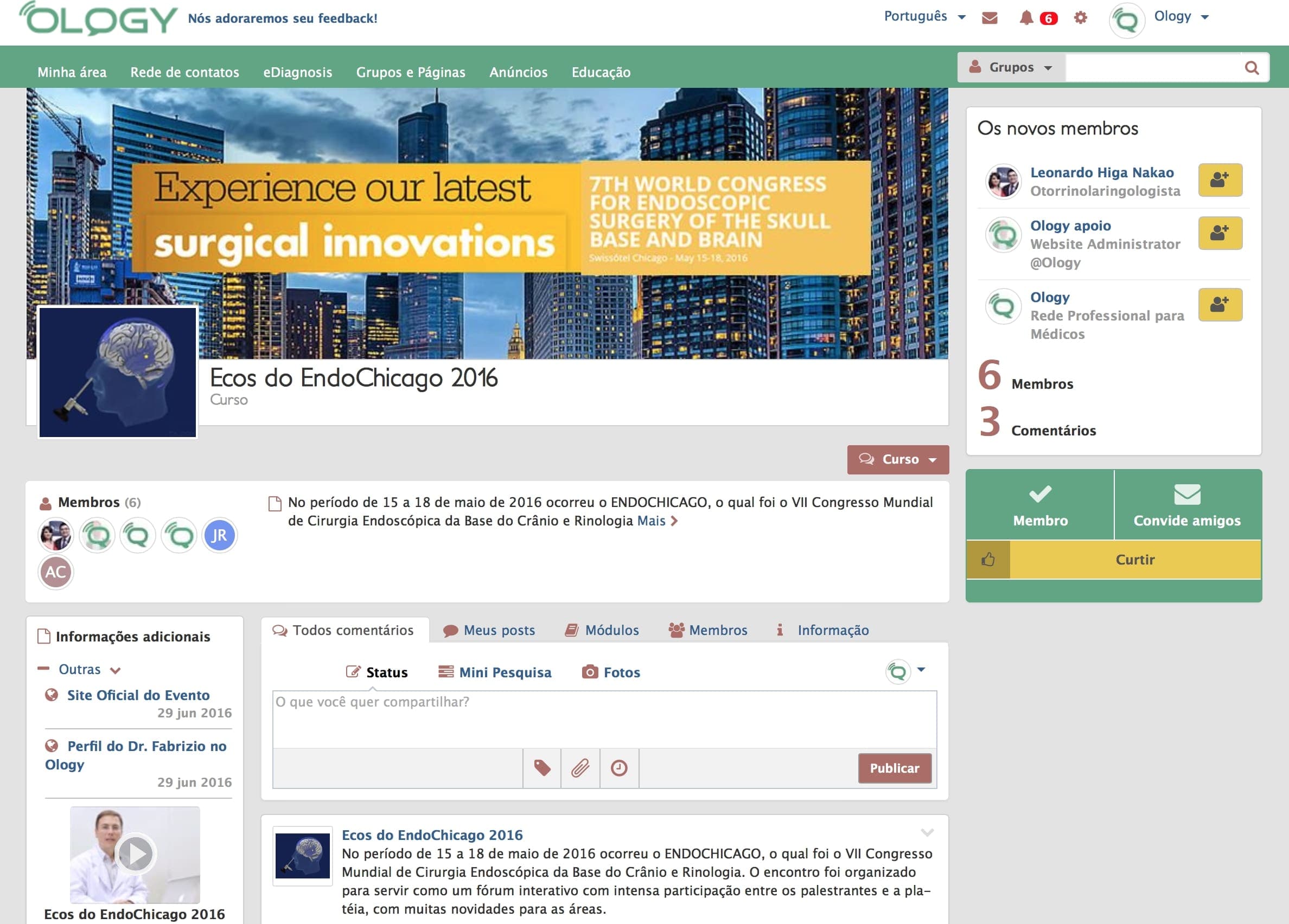 Ology contained social networking functionality, community diagnosis, a search tool for finding medical interactions and integrated video conferencing.