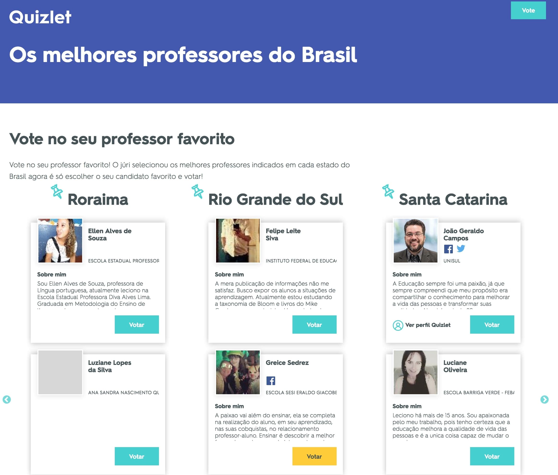 O concurso passou por várias etapas, todas implementadas no sistema, a partir do primeiro dia. Os professores foram sugeridos pelos alunos, depois preencheram as informações e um processo de votação resultou em um vencedor que visitou os Estados Unidos na companhia de um aluno.